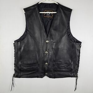 Milwaukee Leather Vintage Black Mens Lace Up Sides Buffalo Nickle Snaps Size 48